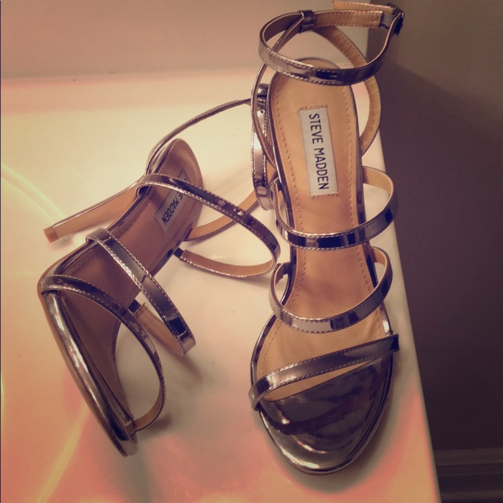 Steve Madden silver strapped heels